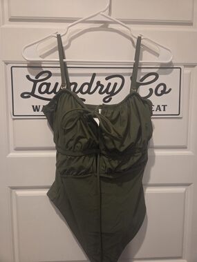 Olive Green One-Piece Swimsuit with Adjustable Straps